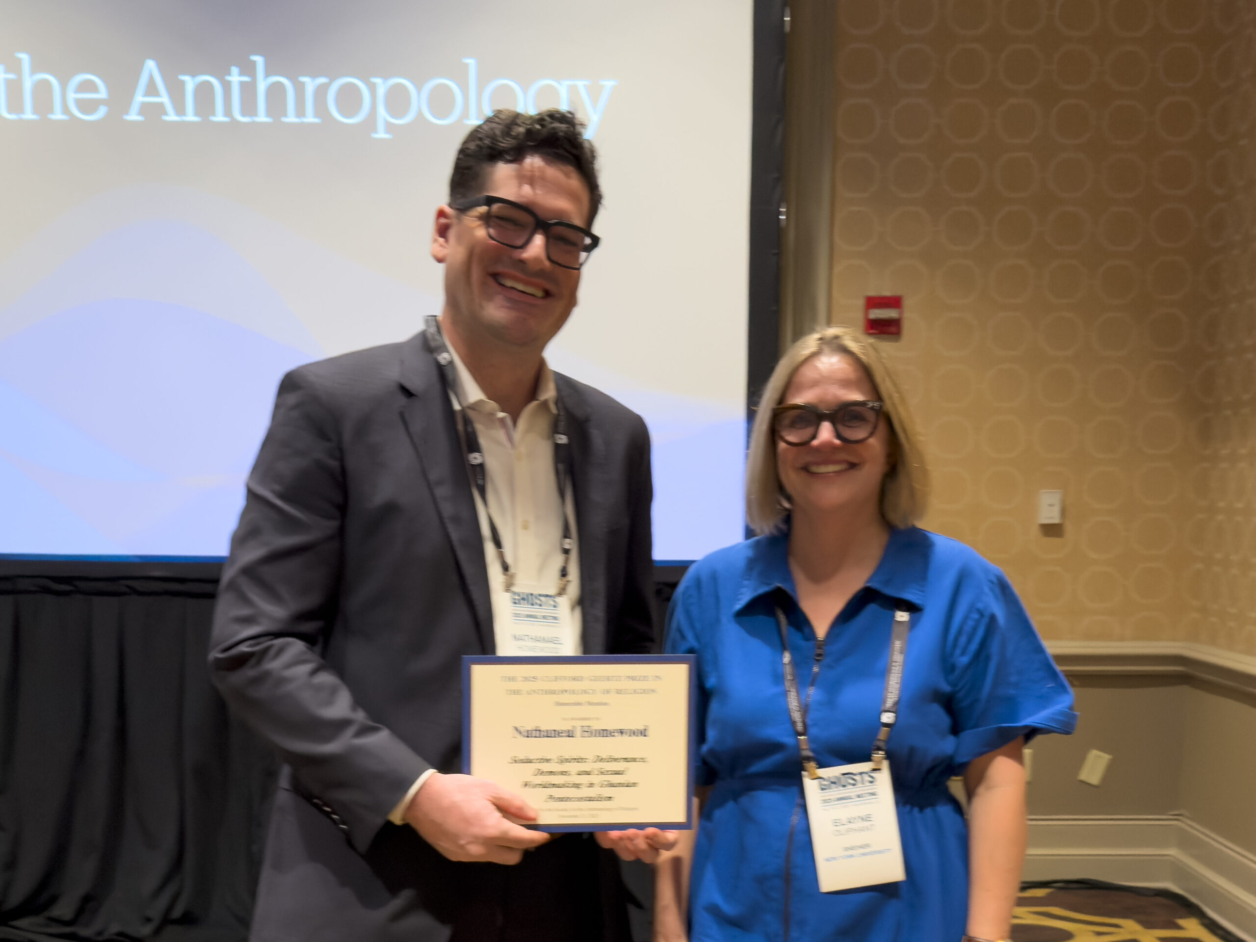 Nathaneal Homewood receives a Geertz Prize honorable mention at the 2025 AAA meeting.