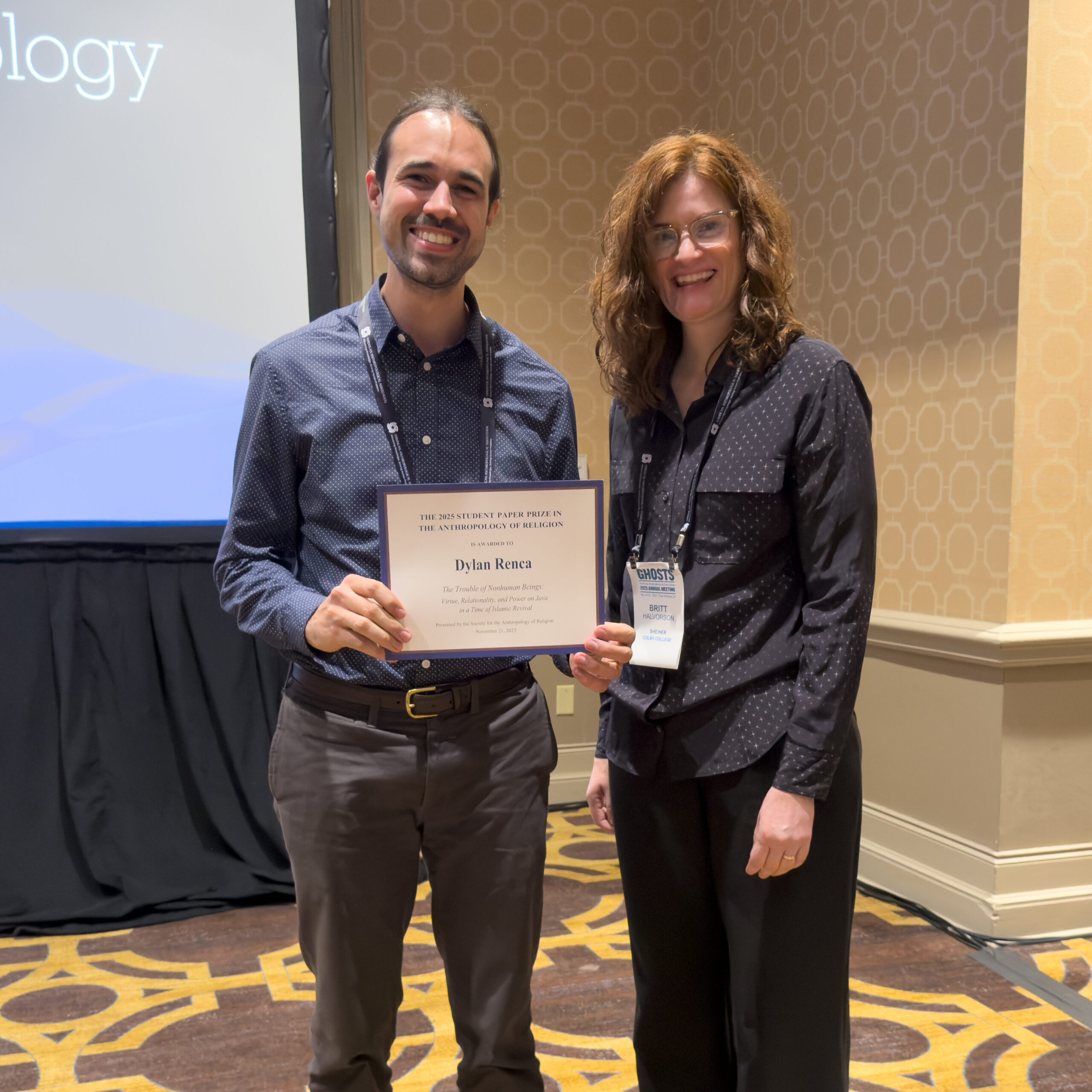 Dylan Renca receives the Student Paper Prize at the 2025 AAA meeting.